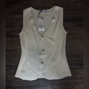 Zara Cream Textured Button Tank Top